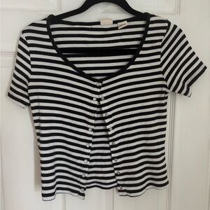 Levi's Black & White Striped Short Sleeve Button-Front Top